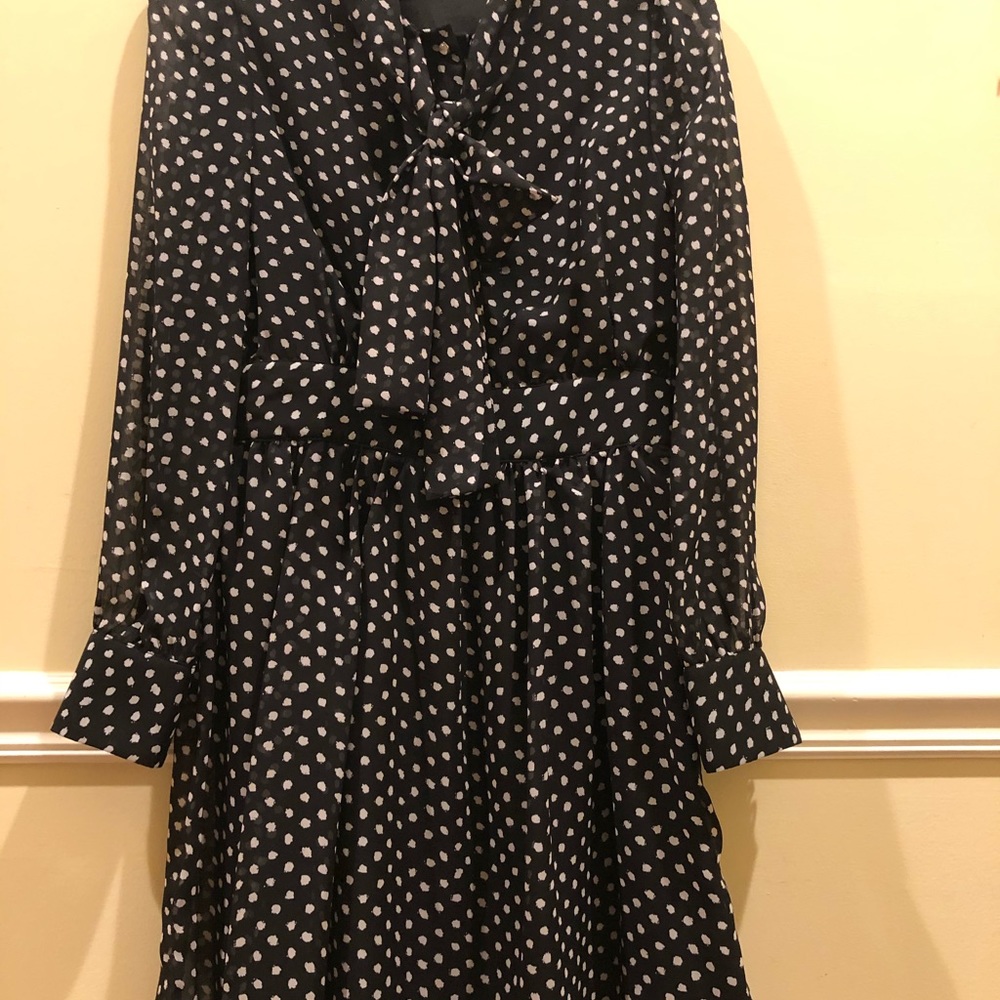 Scarf neck lined dress w/ pearl detailing